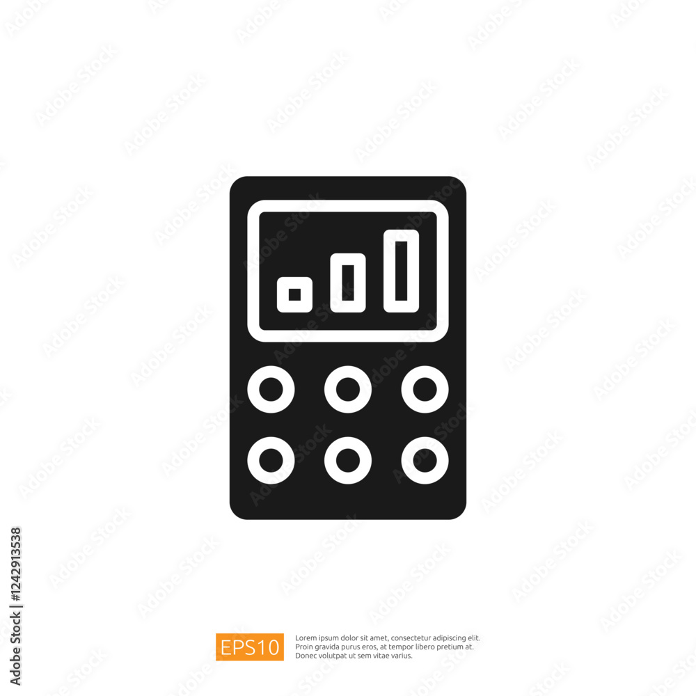 Poster calculator icon representing data analysis and analytics for business metrics and financial performa