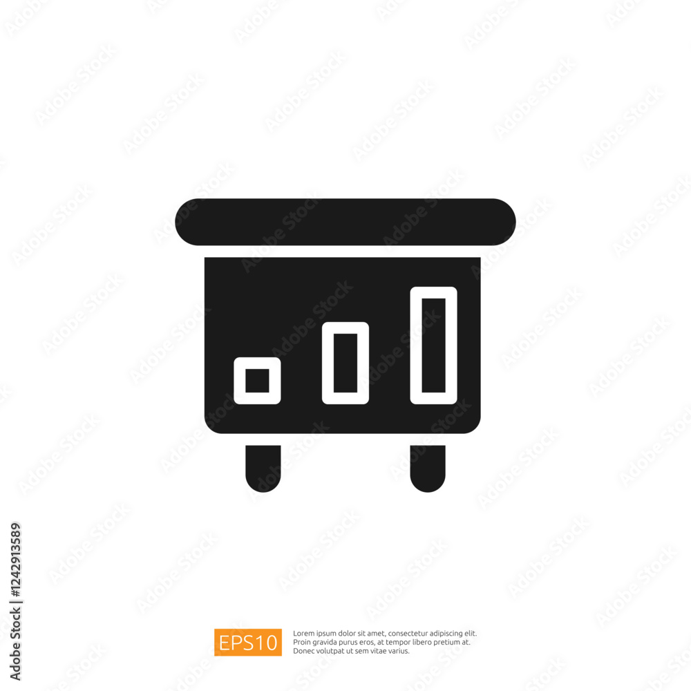 Poster black icon representing data analysis with bar chart and graph in modern design for technology and b