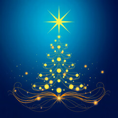 Luxury Christmas celebration background with an abstract holiday tree, shimmering gold accents, and a rich deep blue color palette for seasonal decor