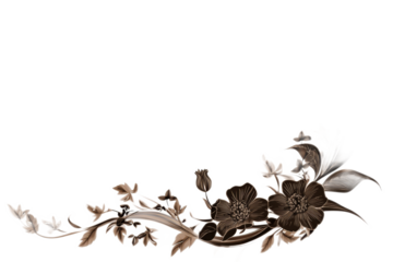 Elegant Floral Swirl Design with Delicate Brown Flowers and Lush Green Leaves on a Soft Background for Creative Projects and Decorations