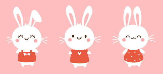 Bunny rabbit cartoons on pink background vector.