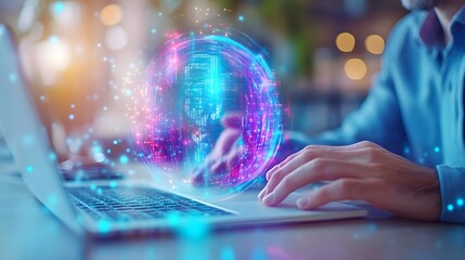 global network data, digital tech, laptop - futuristic technology
