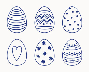 Colourful hand drawn Easter eggs set. Icons in cartoon style. Doodle. Vector illustration