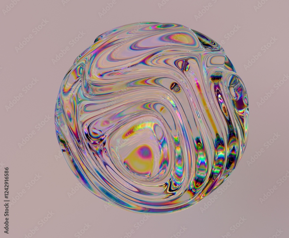 Aufkleber sphere made of glass with holographic light aberrations. bold bright illustration in a futuristic su