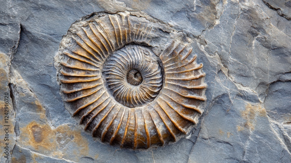 Poster Ammonite Fossil Embedded in Ancient Stone