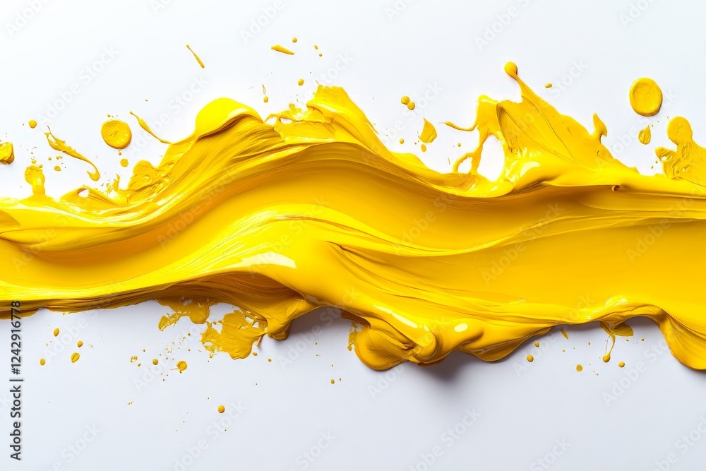 Aufkleber Bright yellow paint flows across a surface, creating a vibrant and dynamic abstract texture