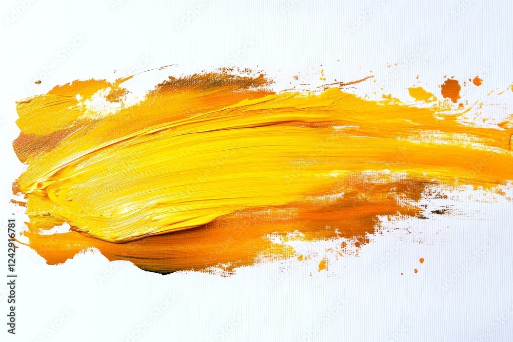 Poster bright yellow paint swirl on white canvas captures creativity in motion and artistic expression