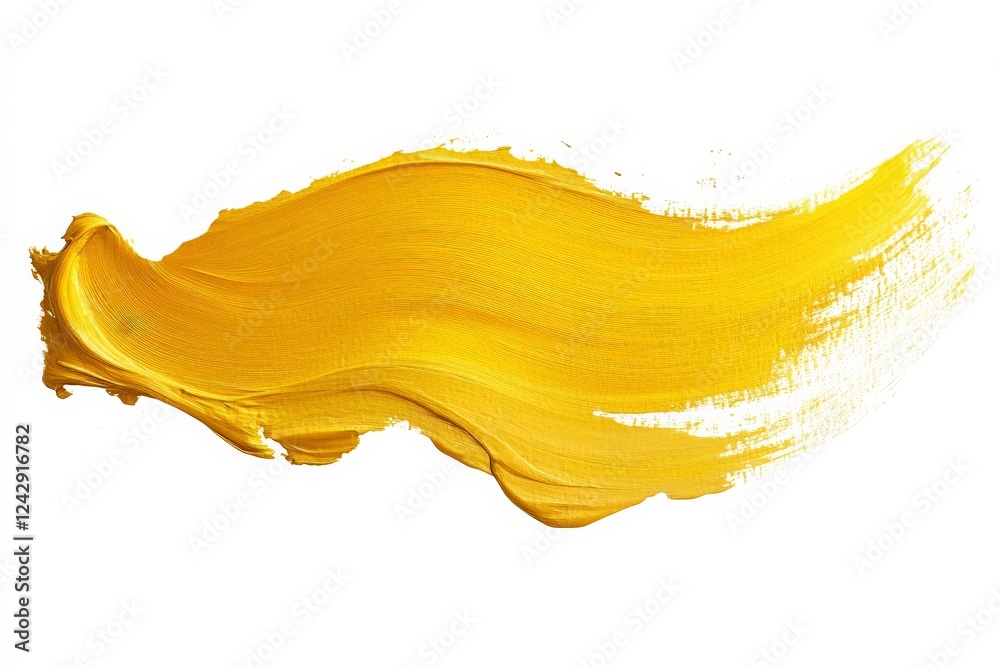 Poster Bright yellow paint stroke creating a vibrant texture on a white background