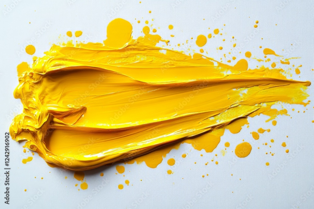 Poster bright yellow paint swirled and splattered on a canvas during a creative art session