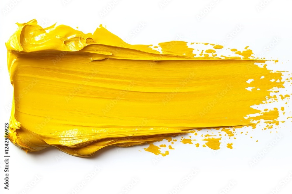 Poster Bright yellow paint stroke on a clean surface showcases vibrant color and texture for artistic expression