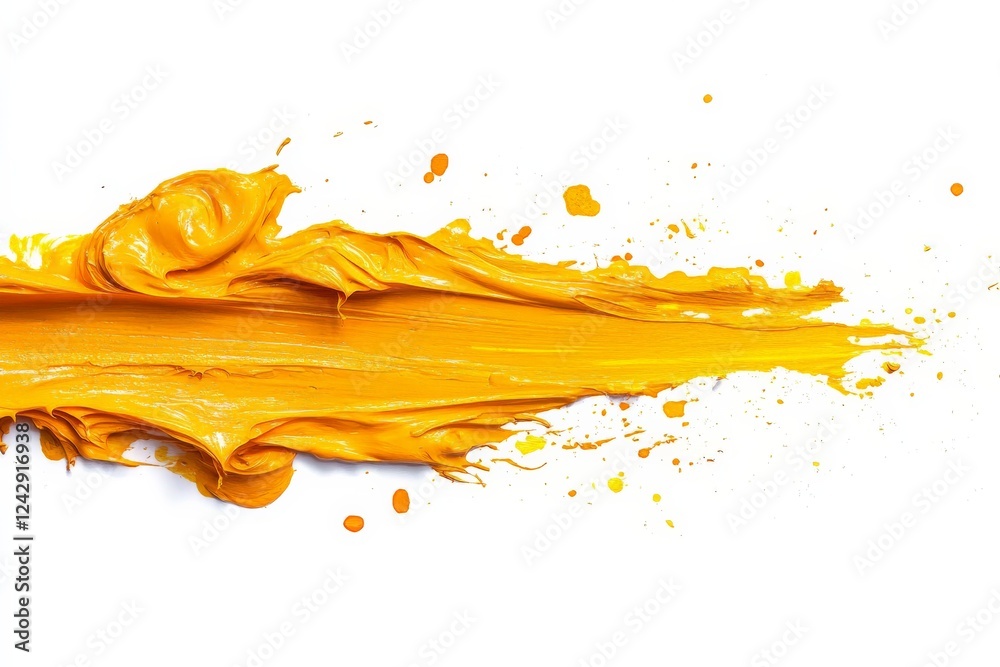 Aufkleber bright yellow paint splatter creates an abstract design on a white background during an artistic act