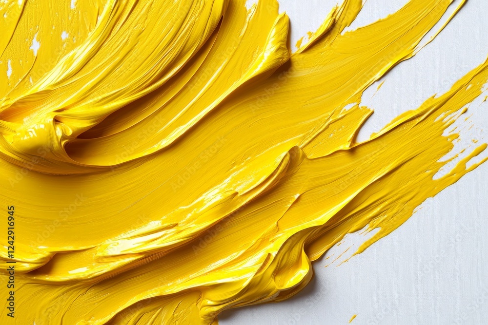 Poster Bright yellow paint smeared across a canvas creating an abstract texture and vibrant visual appeal
