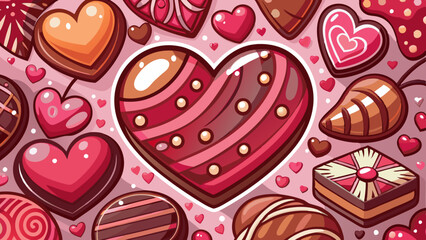 valentines background with hearts, sweet backdrop, lovely pattern, shiny hearts, chocolate