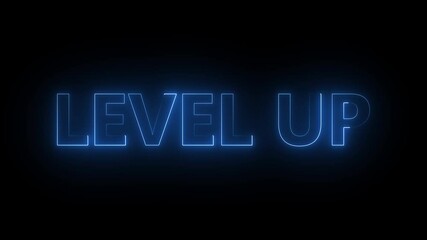 Animation of level up text over neon line with black background. level up neon text animation. - Powered by Adobe