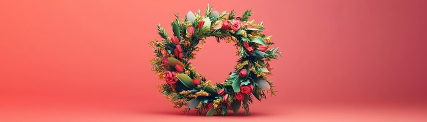 Naklejka premium A Floral Wreath Shaped Like The Letter O