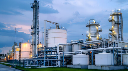 A petrochemical plant in the sunset
