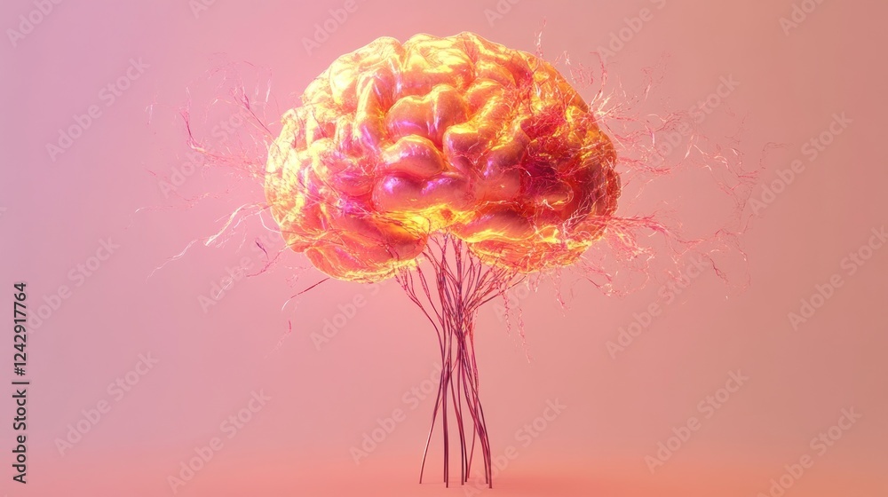 Poster golden brain tree abstract art design