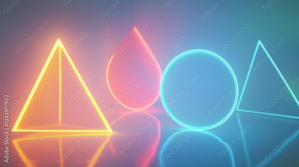 Poster neon geometric shapes illuminated in a vivid setting