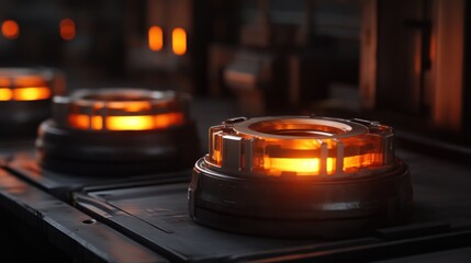 Illuminated Industrial Control Panel Components Glowing