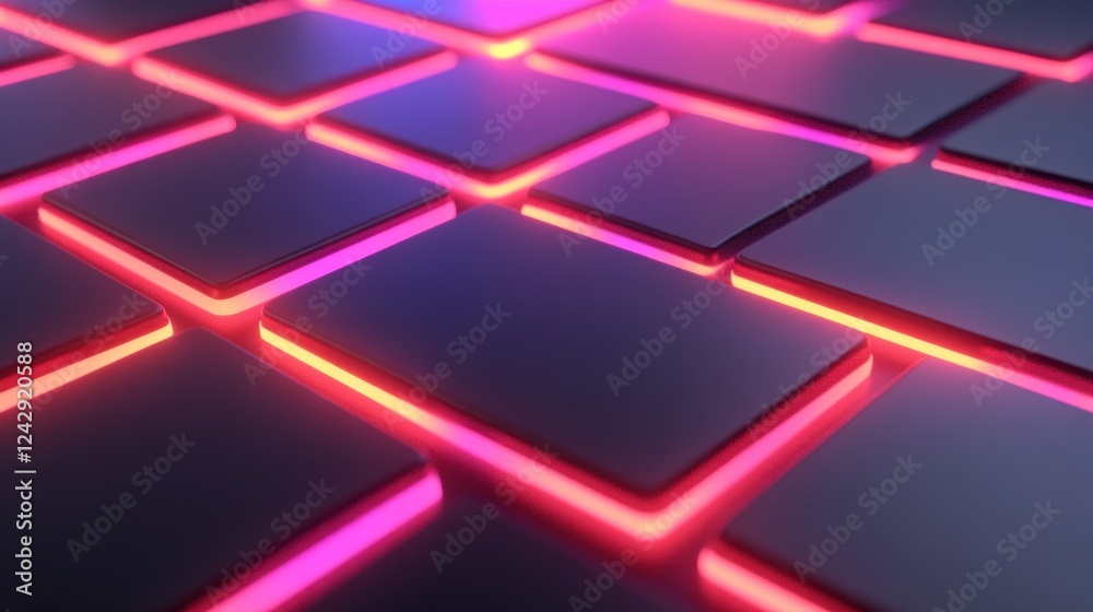 Poster abstract neon grid pattern pink red glow