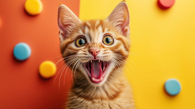 Playful and Wacky Cat Staring with Wide Eyes, Viral Meme-Worthy Image, Generative AI