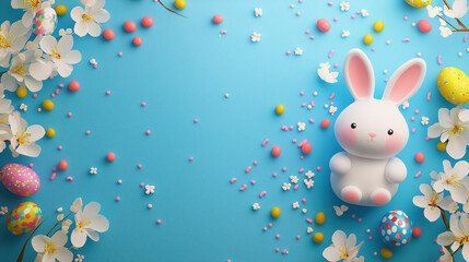 Playful Easter Scene Featuring Festive Eggs and a Cute Rabbit, Generative AI