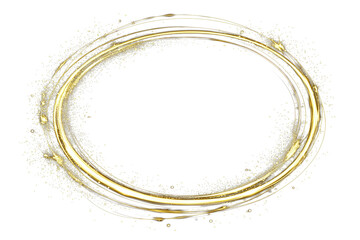 Circular light stroke with gold glitter accents glowing on a pure black background