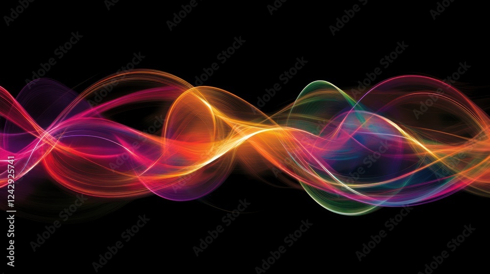 Poster abstract colorful waves flowing across black background