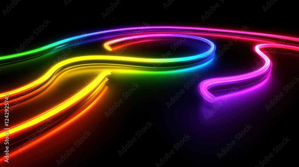 Poster abstract rainbow neon light trails flowing dynamically