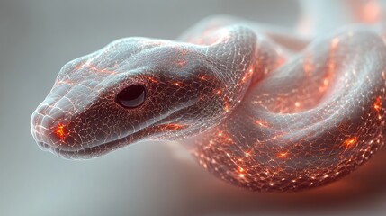 Glowing serpent head reveals intricate details in a mesmerizing display of light and form