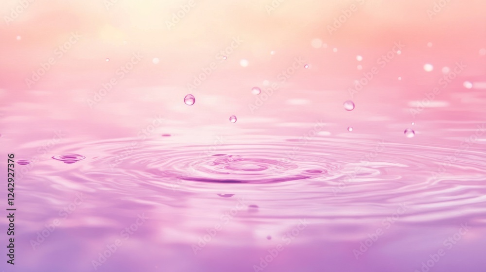 Aufkleber pink water drops creating ripples abstract background