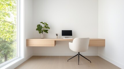 Fototapeta premium Minimalist home office desk near window