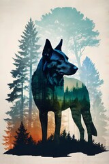  Dog  with Forest Double Exposure