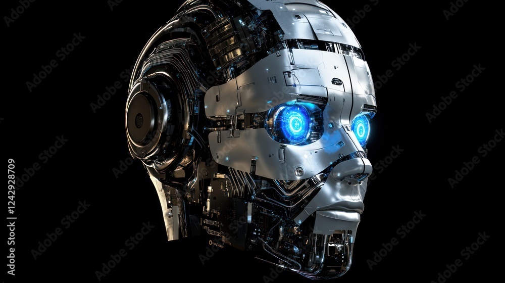 Poster advanced robotic head design with futuristic technology
