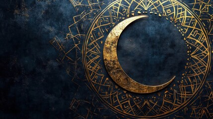Naklejka premium Golden Crescent Moon Embellished With Intricate Design