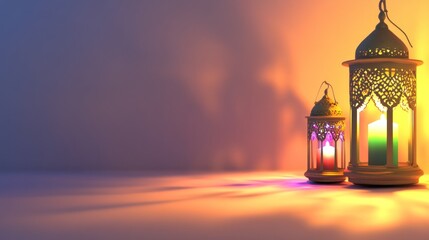 Illuminated Festive Lanterns with Candles Glow Softly