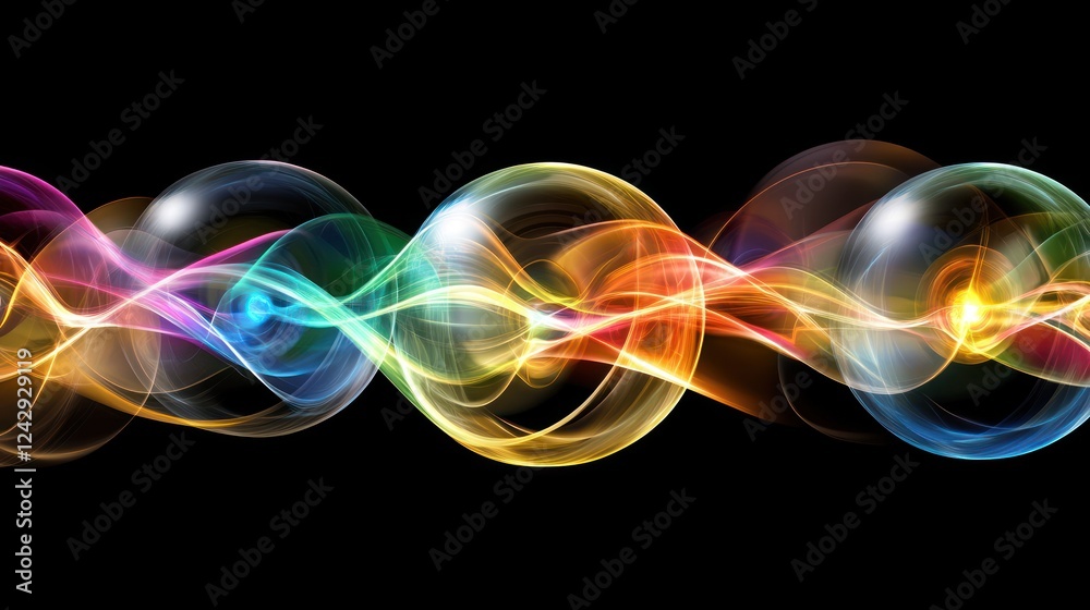 Poster Abstract Colorful Waves Flowing Dynamically Across Black Background