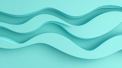 Obraz premium A minimalist, flowing turquoise wave design with soft curves and light shadows, creating a calm, elegant