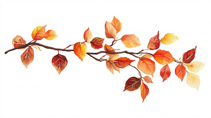 Fototapeta premium Watercolor illustrations depict autumn leaves on a branch.