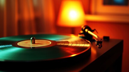 Obraz premium Vinyl Record Player in Warm Lighting