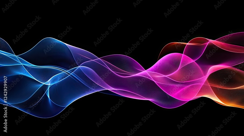 Aufkleber Abstract Colorful Waves Flowing Dynamically Across Dark Background