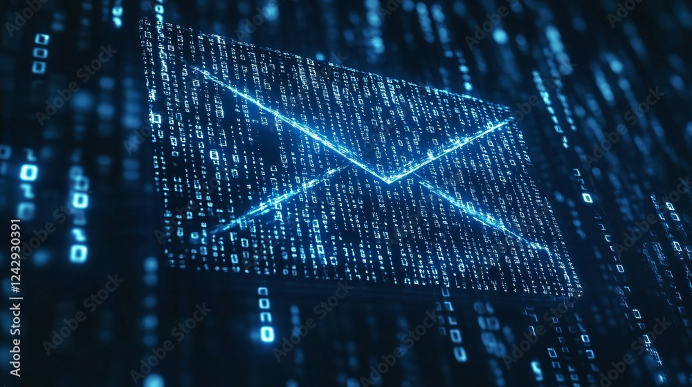 Aufkleber Envelope forming with binary code on blue background representing email communication