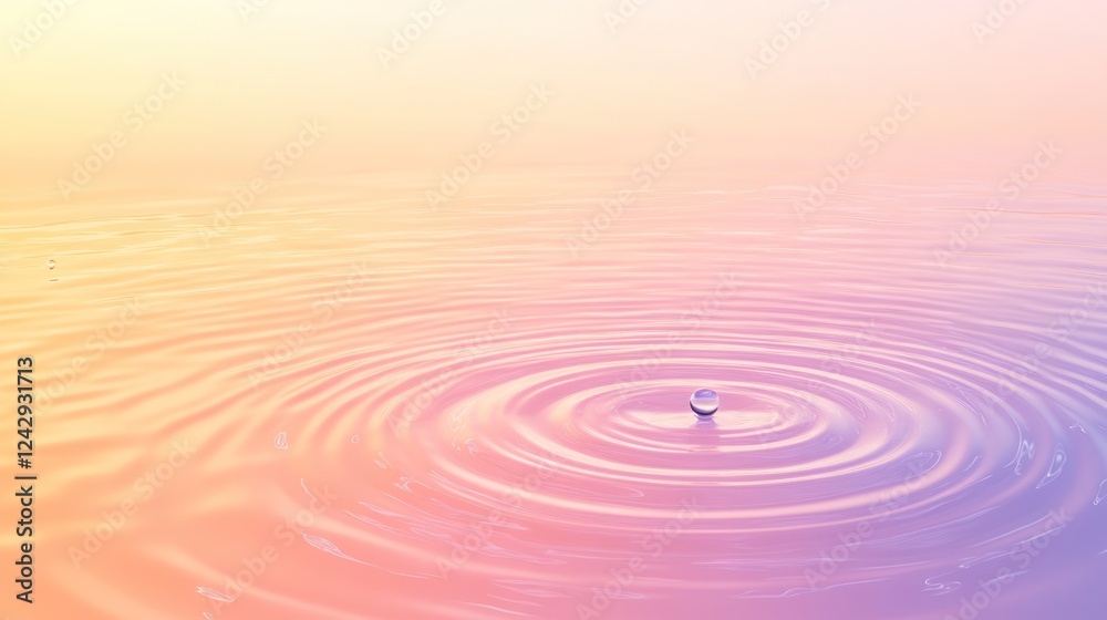 Aufkleber water droplet creating concentric ripples on pastel surface