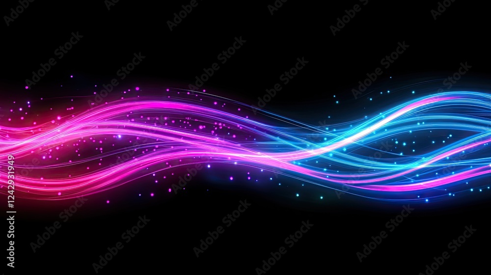 Poster Abstract Neon Waves Flowing Dynamically Across Black
