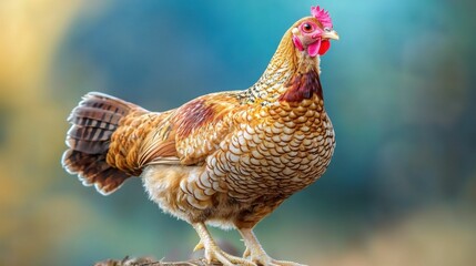 Fototapeta premium A vibrant hen standing proudly outdoors.