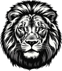 white and black vector image of lion for logo printing