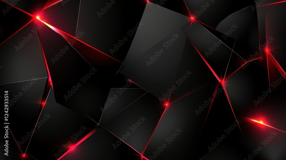 Aufkleber abstract black and red geometric design with glowing lines