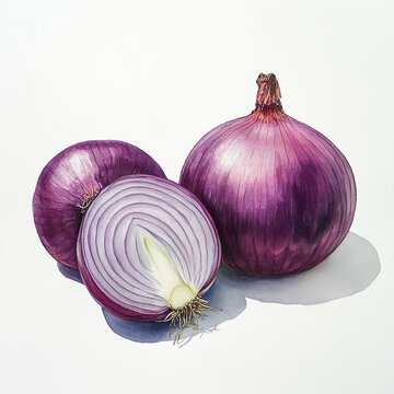 red onion on white background