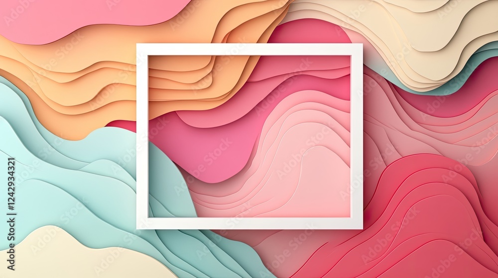 Poster abstract pastel wave background with white frame