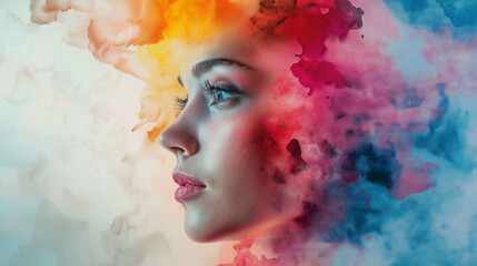 Fototapeta premium A woman’s face composed of fluid paint strokes that seem to be constantly shifting and moving, capturing the essence of an artistic process, soft side lighting creating depth